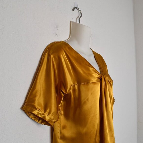 New York & Co Satin Blouse XS Draped Mustard Whimsigoth Holiday Party Cocktail - Picture 5 of 15